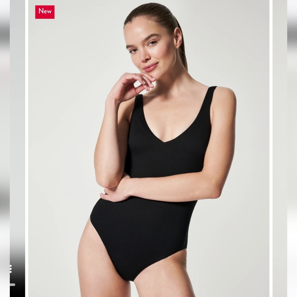 Spanx Pique Shaping Plunging One Piece Swimsuit